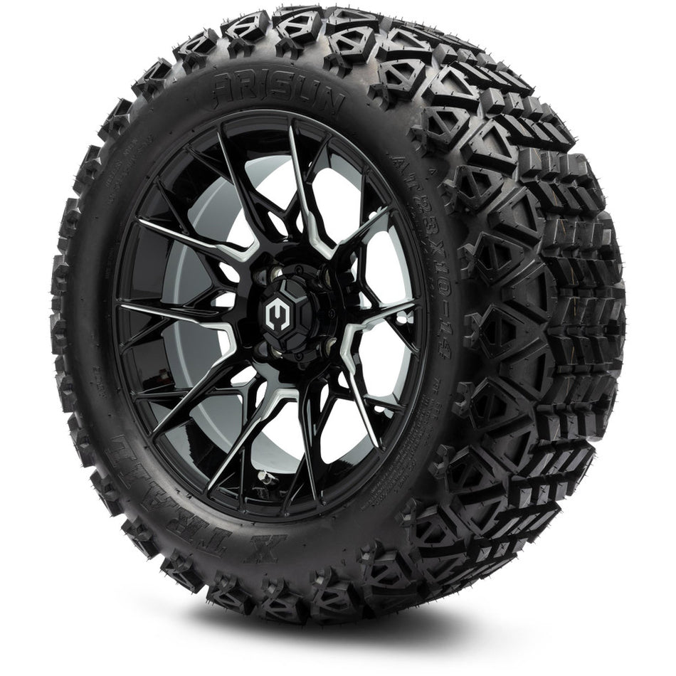MODZ® 14" Chaos Glossy Black with Ball Mill Wheels & Off-Road Tires Combo