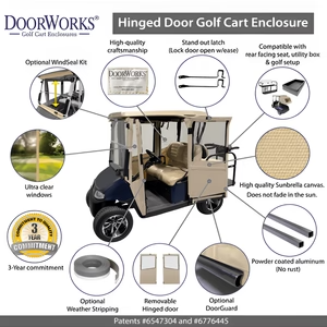 DoorWorks 2 Passenger Hinged Door Enclosure Cover for Golf Carts - Durable Canvas SDA Yamaha G29 (2007-2016) & Drive 2 (2017+)