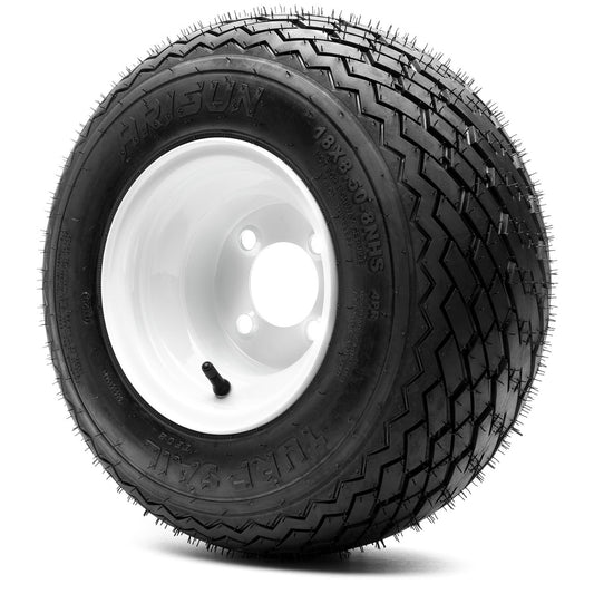 Arisun Turf Sail 18x8.5-8 Steel Wheel Glossy White & Tire Combo - Set of 4